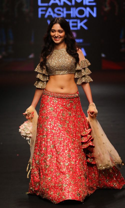 Scarlet Red Ruffle Sleeve Lehenga
