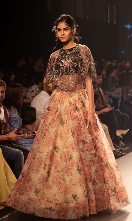 Black Cape With Printed Skirt