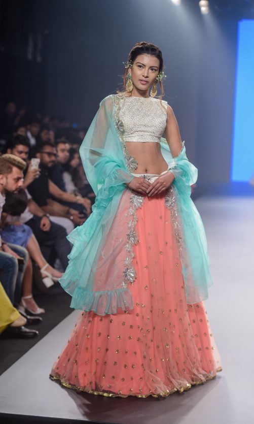 Coral Tulle Lehenga Set