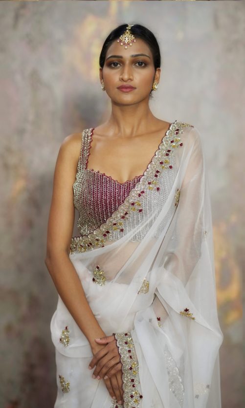 Ivory Embroidered Saree