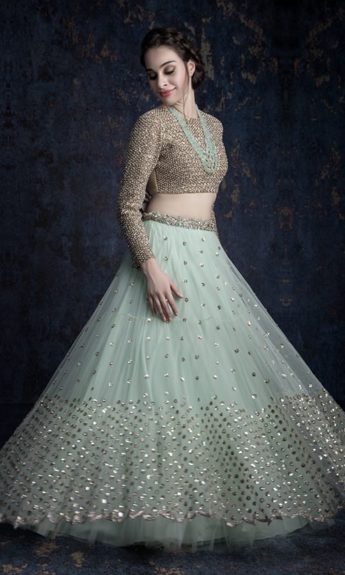 Pastel Green Embroidered Lehenga