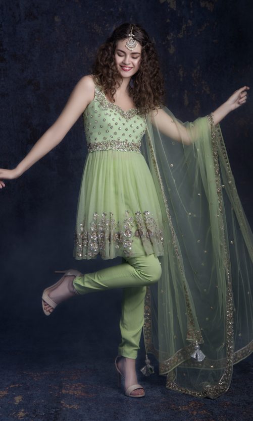 Pista Green Anarkali Set