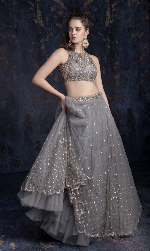 Grey Tulle Lehenga