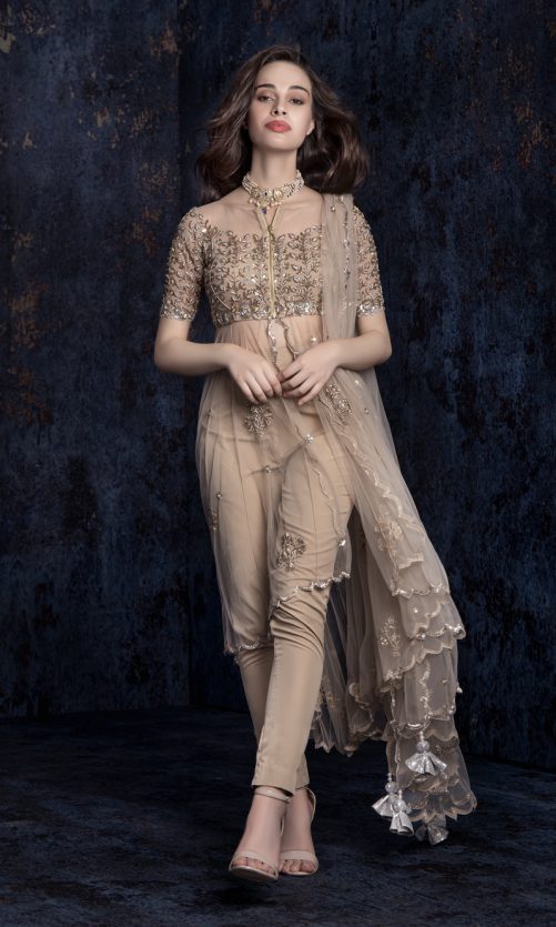 Beige High-Low Anarkali