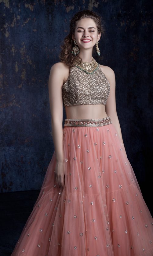 Peach Tulle Lehenga
