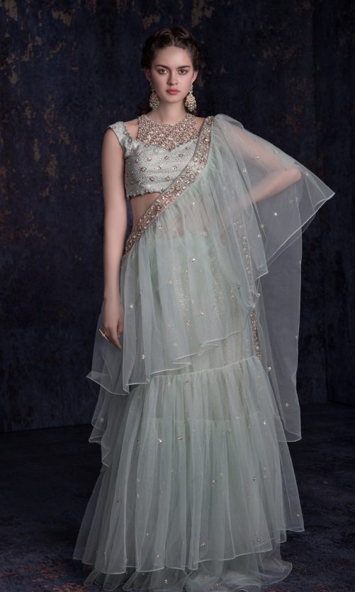 Pastel Green Ruffle Saree