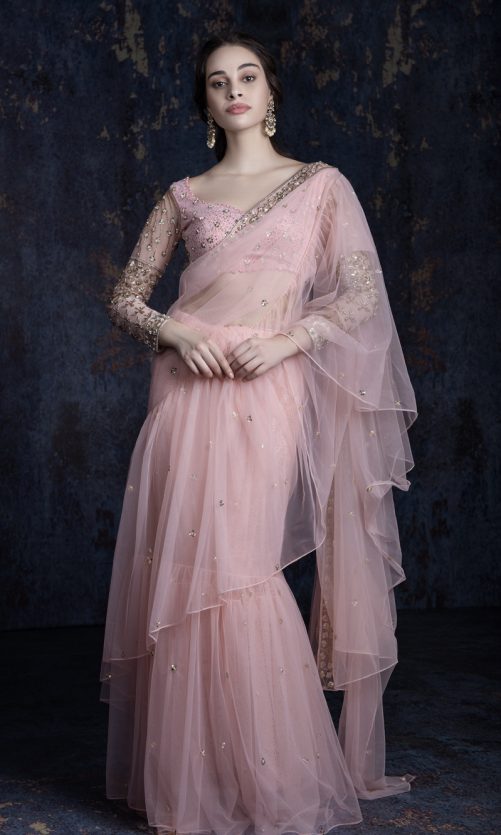 Flamingo Pink Ruffle Saree